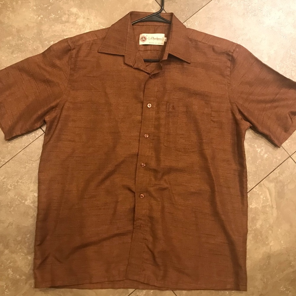 Vintage Mens DH Shreshtam Brown Silk Short Sleeve Shirt Made In India L / XL